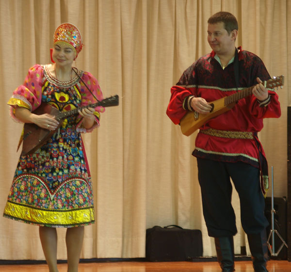 Russian multicultural school assembly. Ensemble Barynya from New York