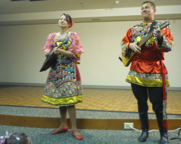Russian multicultural school assembly. Ensemble Barynya from New York