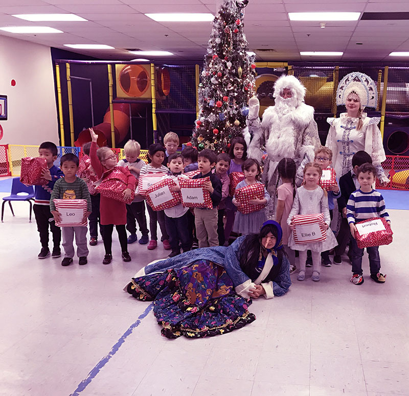 Ded Moroz, Snegurochka, Baba Yaga, Russian New Year Celebration at the Child Care in Paramus, New Jersey