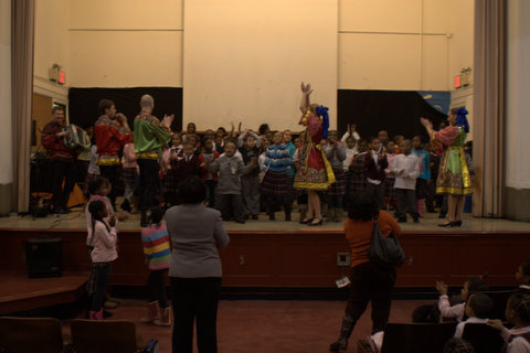 Multicultural school assembly. Russian dance and music, dance workshop. January 26, 2011, Brooklyn, New York
