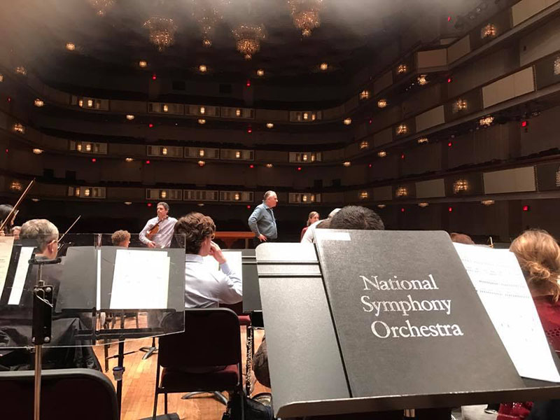 Washington D.C., Kennedy Center Concert Hall, National Symphony Orchestra rehearsal of Rimsky-Korsakov's Suite from "The Legend of the Invisible City of Kitezh", Elina Karokhina, Conductor Sir Mark Elder, Andrei Saveliev
