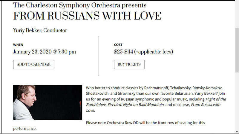 Charleston Gaillard Center, Charleston, SC, From Russians With Love Concert, Charleston Symphony Orchestra